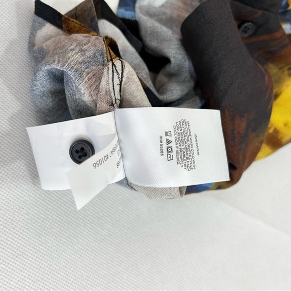 Express Multicolor Abstract Button-Up Shirt Size Medium Rayon Short Sleeve Brown - Picture 2 of 5